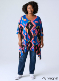 Leather Look Tuniek Punten 3Q-mouw(C-0001-PRINT) T32075-Mixed Shapes Roze-Blue