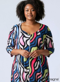 A-Line Shaped Zipper Tunic (C-2606-PRINT) T30008-Bold Lines Waves Lime-Sky Blue