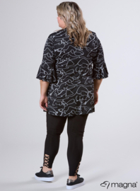Flared Sleeves Relaxed Tunic (C-2503-PRINT) U36001-Scribble Black
