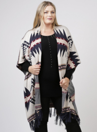 Poncho met Aztec Print (M-9011) 018-Creme