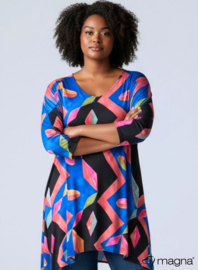 Leather Look Tuniek Punten 3Q-mouw(C-0001-PRINT) T32075-Mixed Shapes Roze-Blue