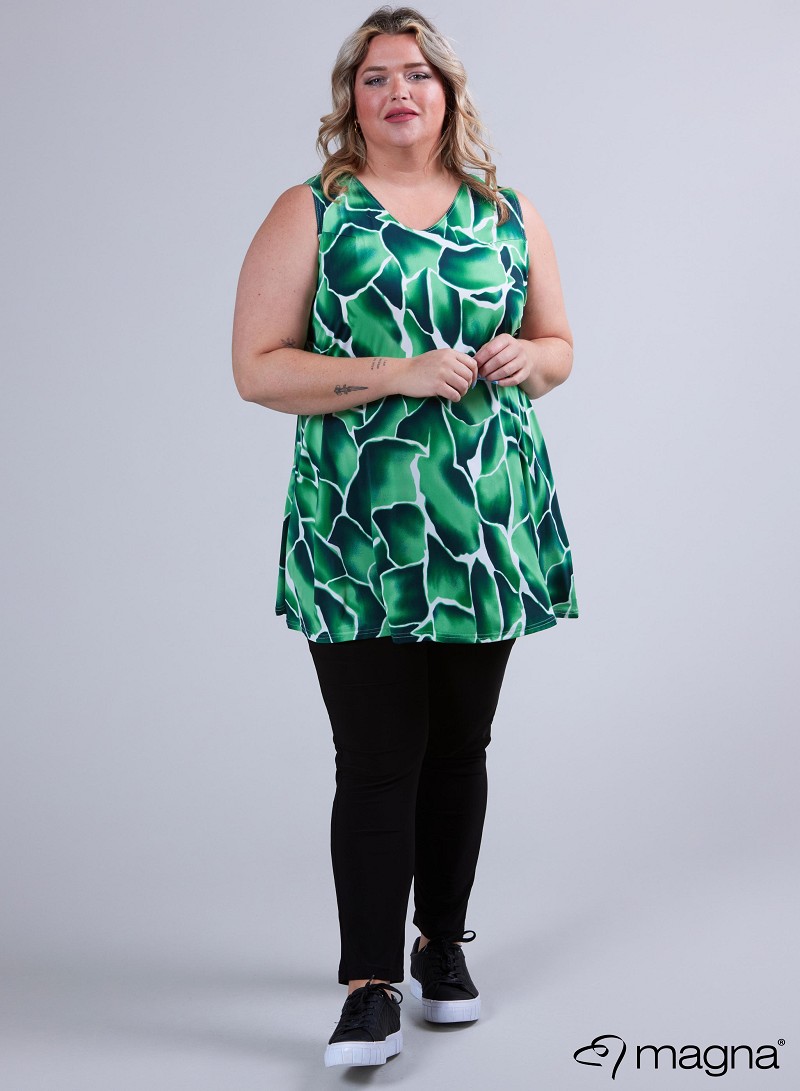 A-Line Sleeveless tunic/top (A-2302-PRINT) V12058-Soft Pebbles Green