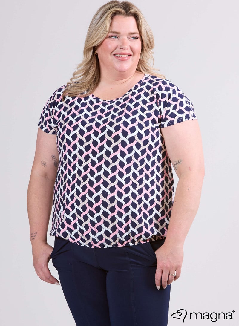 Simple Elastic Band Shirt (A-2502-PRINT) T72005-Woven Pink-Sand