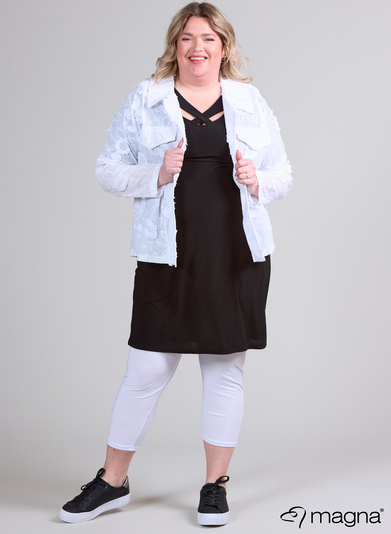 Jaquard Button Jacket (K-2402-COT1) T93002-Embroidery Flower White