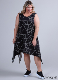 A-Shaped Sleeveless Split Dress (C-2323-PRINT) X77001-Geo Lines Black