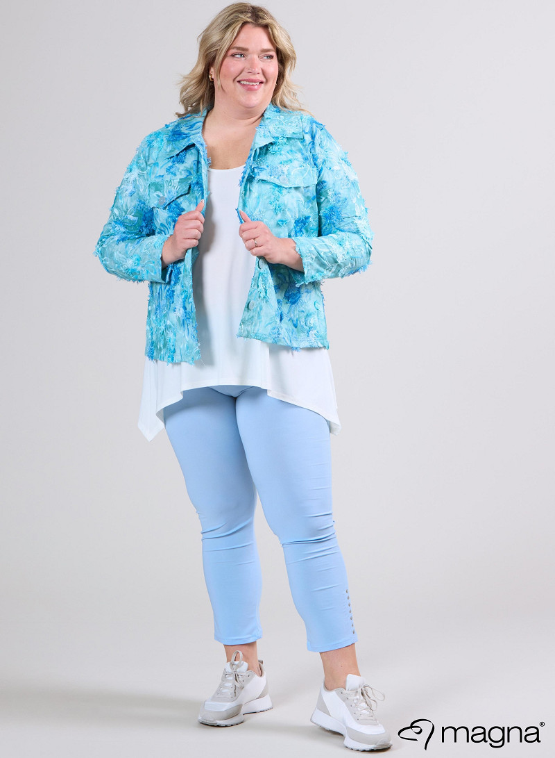 Jaquard Button Jacket (K-2402-COT1) T93051-Embroidery Flower Aqua