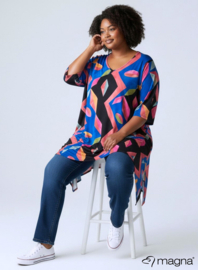 Leather Look Tuniek Punten 3Q-mouw(C-0001-PRINT) T32075-Mixed Shapes Roze-Blue