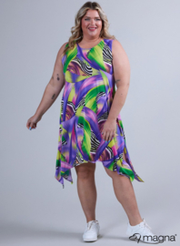 A-Shaped Sleeveless Split Dress (C-2323-PRINT) V11021-Pastel Waves Purple