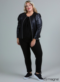 Kort Leather Look Puff Shoulder Jacket (K-2401-LL) 001-Zwart