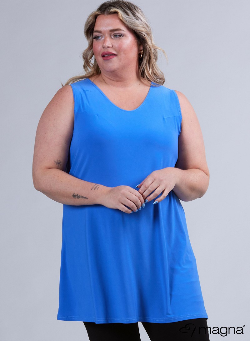 A-Line Sleeveless tunic/top (A-2302-SOLID) 071-Dark Sky Blue