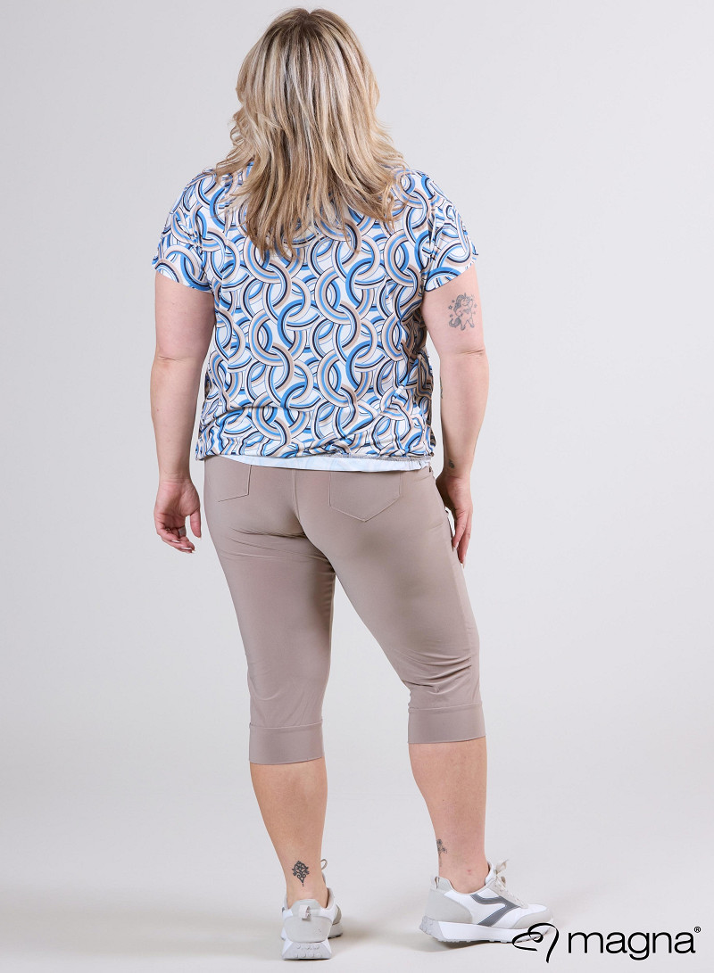 Simple Elastic Band Shirt (A-2502-PRINT) T74071-Rings Blue-Sand