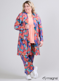 Open Front Loose Cardigan (N-2201-PRINT) T42068-Elegant Whirl Coral-Mint