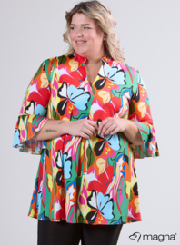 Flared Sleeves Relaxed Tunic (C-2503-PRINT) U32058-Butterfly Garden Green