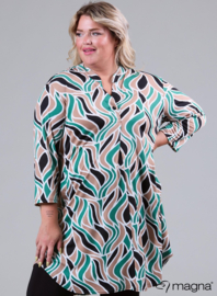 A-Line Long Pocket Tunic (C-2217-PR) U96038-Abstract Leaves Sand/Green