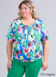 Short Sleeve Puffy Shirt (B-8018-PRINT) U09060-Rosa Blue-Green