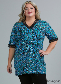 Wide Lace Detail A-Line Shirt (B-2423-VP) V-54060-Leopard Blue-Green