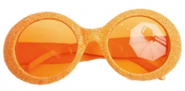 Oranje neonbril met glitters