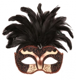 Venetiaans masker pluim zwart