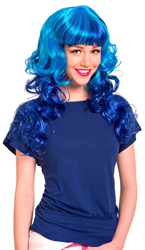 Pruik stylish krullend blauw Pruik stylish krullend blauw