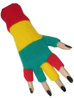 Vingerloze handschoen rood/geel/groen rood, geel en groen