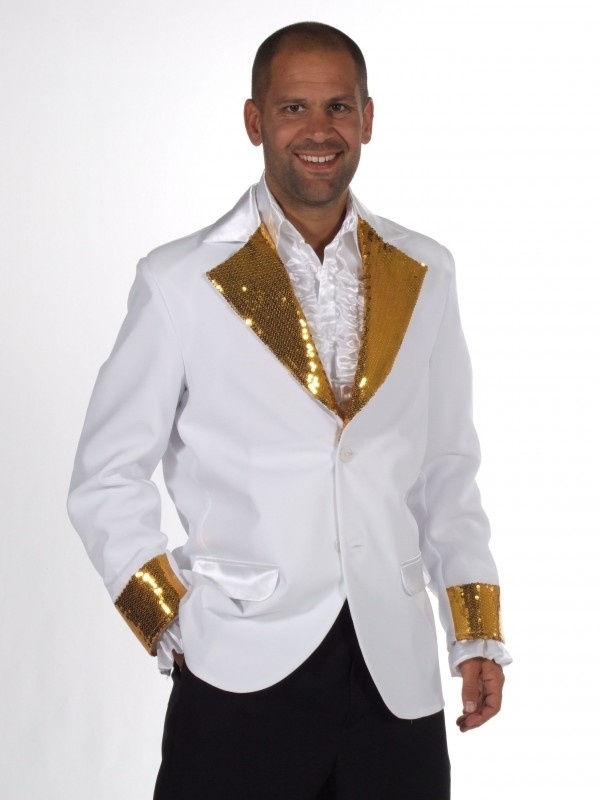 Colbert wit met gouden pailletten Colbert wit met gouden pailletten