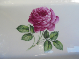 Rechthoekige Cakeschaal Cerabel Belgium met grote roze roos