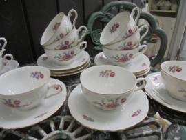 Kop en schotel Bavaria met bloemboeketjes met oa. roze roosjes