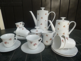 Koffiepot + roomstel Winterling Kirchenlamitz met roze/rode roosjes ZONDER gouden randje