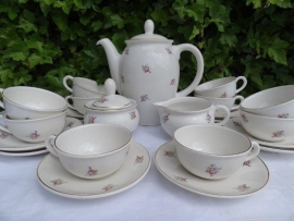 Koffieservies 9 persoons met lieve boeketjes / roze roosjes