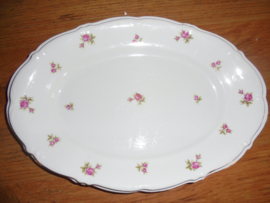 Ovale vleesschaal Wunsiedel met roze/rode roosjes (op 1 na grootste maat)