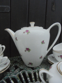 Koffieservies MZ met roze / rode roosjes 8 persoons