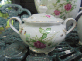 Suikerpot Bareuther Bavaria met roze roos tak en gouddecoraties