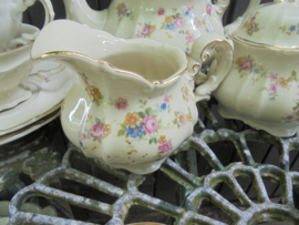 12 persoons Theeservies Hertel Jacob Bavaria met roze roosjes / bloemetjes guirlande