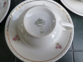 Koffieservies Bareuther Bavaria met roze/rode roosjes gevlochten randje