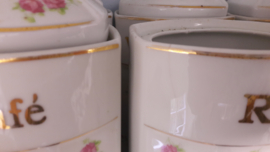 11 delige Voorraad / Kruiden potten set inc. Olie en Azijn kannetje met roze roosjes