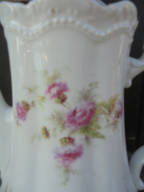 Grote Koffiepot met roze Distel bloemen in de stijl van Brussels Porselein