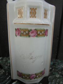 Huile / Olie Kannetje met rand met roze roosjes Art Deco vormgeving