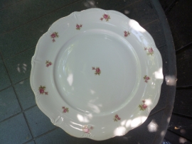 Grote ronde serveerschaal Wunsiedel met roze/rode roosjes (Grootste maat)