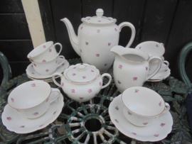 Koffieservies Johann Seltmann Vohenstrauss Bavaria Elly met zacht roze enkele roosjes