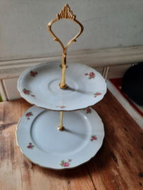 2 laags etagere Seltmann Weiden Bavaria "Rose" met roze roosjes