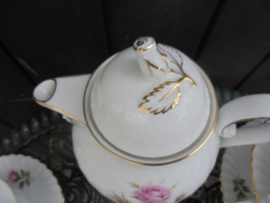 Koffie/Theepot Kaiser Moosrose met donker en licht roze roos
