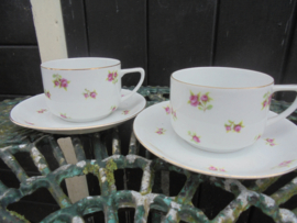 2 Kop en schotels Victoria met roze roosjes