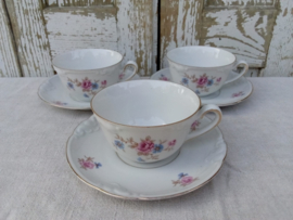 Bolle Buik Theepot met roze roosjes en blauwe bloemetjes