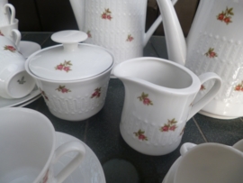 Koffiepot + roomstel Winterling Kirchenlamitz met roze/rode roosjes ZONDER gouden randje