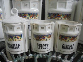 Brocante Voorraadpot Klein met Art Deco boemrand "EPICES"