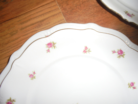 Grote ronde serveerschaal Wunsiedel met roze/rode roosjes (Grootste maat)