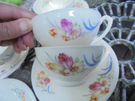 Theekop en schotel MOSA met roze en gele tulp en blauw takje