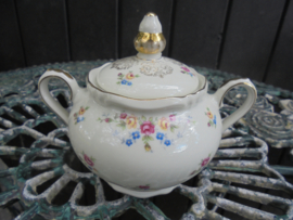 Windsor Suikerpot Theeservies met roze en gele roosjes guirlandes