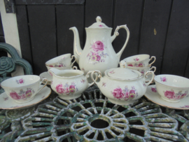 Koffieservies MOSA met roze bloemboeket/geel bloemetje/roze roos