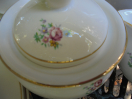 Koffieservies 9 persoons met lieve boeketjes / roze roosjes